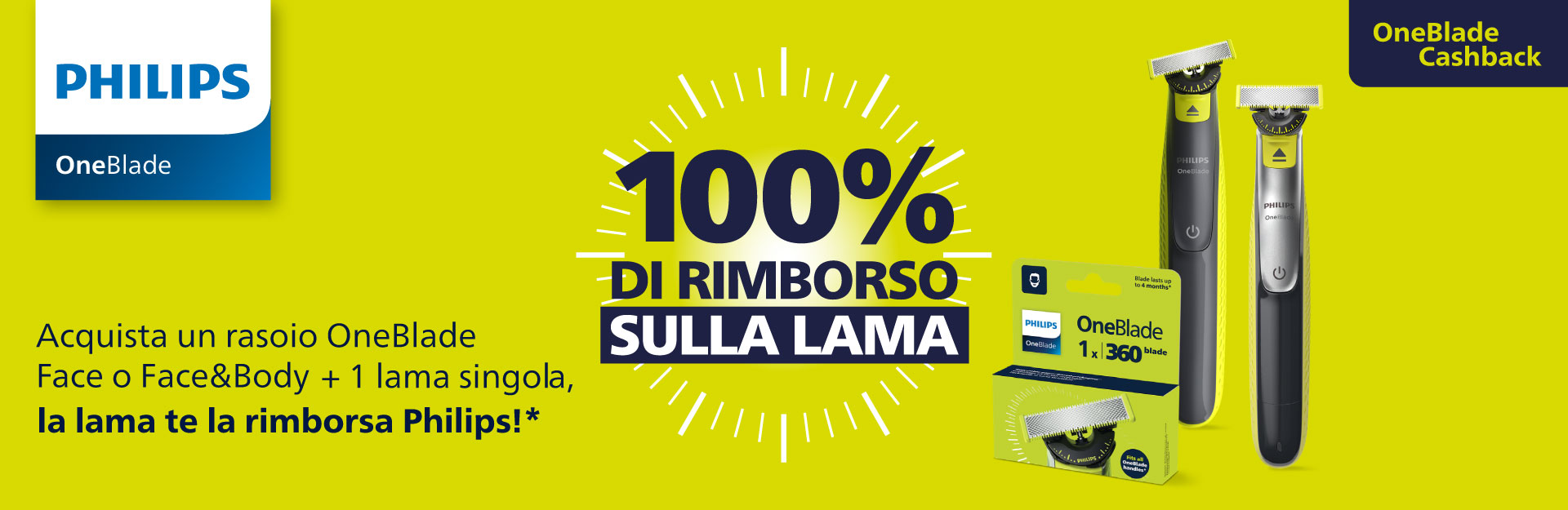 Immagine desktop: Acquista un rasoio OneBlade a scelta tra quelli coinvolti + 1 lama e riceverai il rimborso della lama.